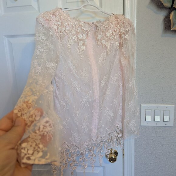 🌸 1980s Blush Pink Lace Skirt Set — Fairycore Elegance / Vintage Formality | M - Picture 2 of 12